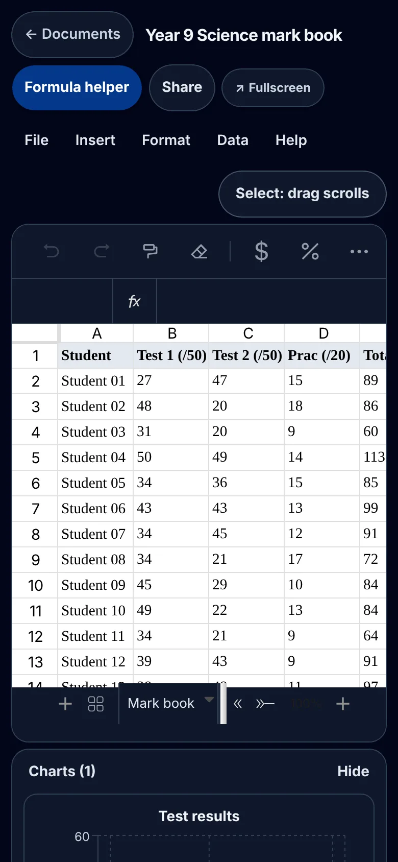 The same mark book on a phone.