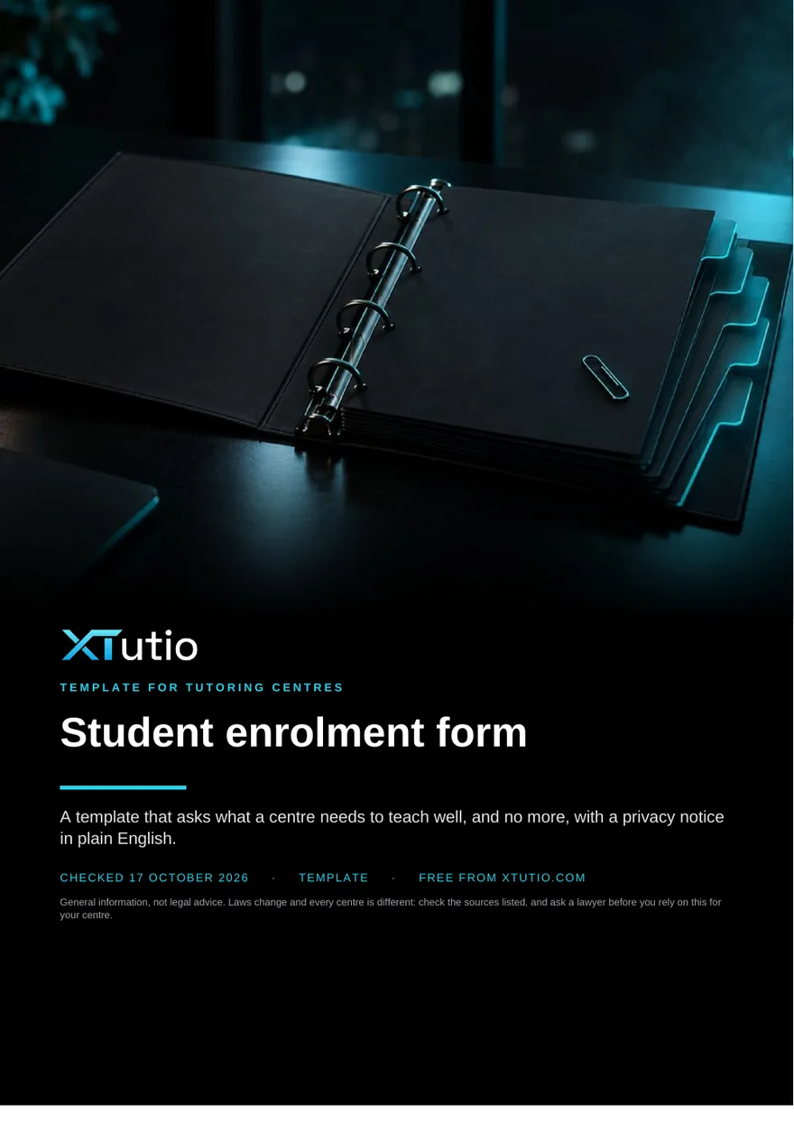 The first page of Student enrolment form template