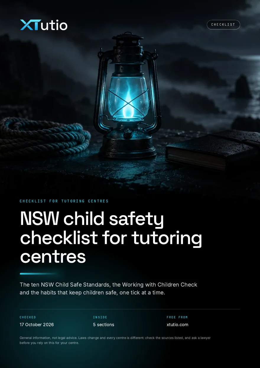 The first page of NSW child safety checklist for tutoring centres