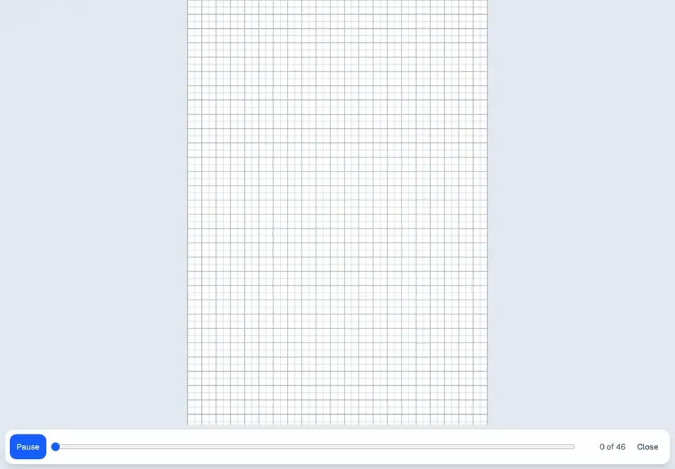 A page replaying stroke by stroke, with a play button and a slider.
